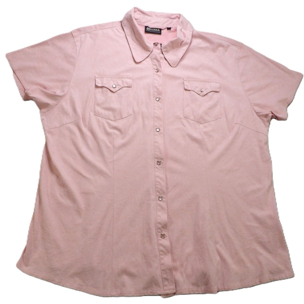 Outback Trading Co Cap Sleeve Western Pearl Snap Shirt Women 2X Pink Solid EUC
